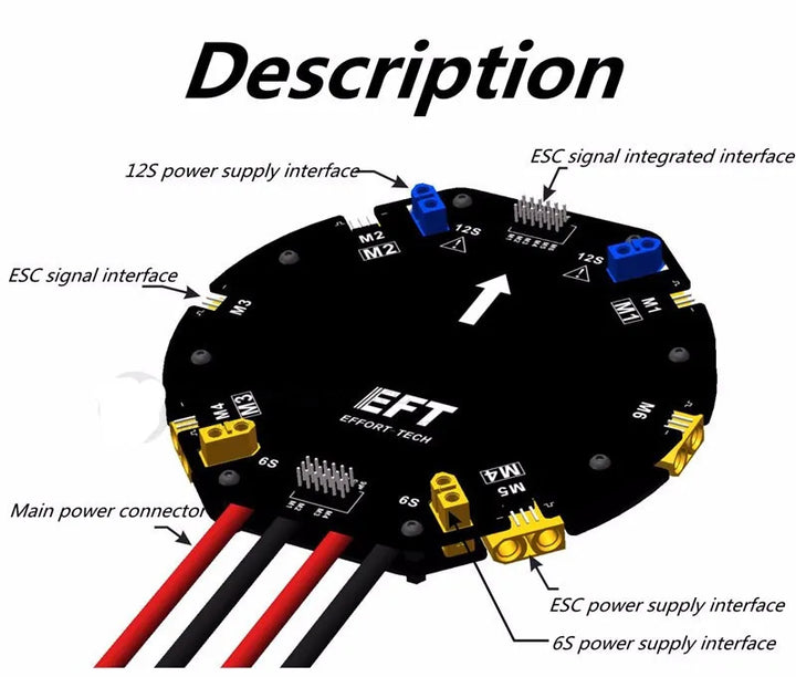 EFT 12S 480A Large Current Power Distribution Board suitable for four-axis/six-axis Agricultural drone Power Management Module - Thedroneflight