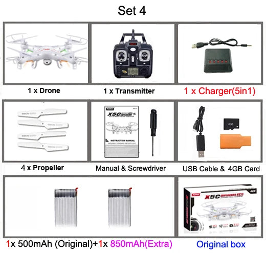 Original SYMA X5C/ X5C-1 Explorers Drone 2.4G 4CH 6-Axis Gyro RC Quadcopter With 2.0MP HD Camera RTF RC Helicopter for kids toys - Thedroneflight