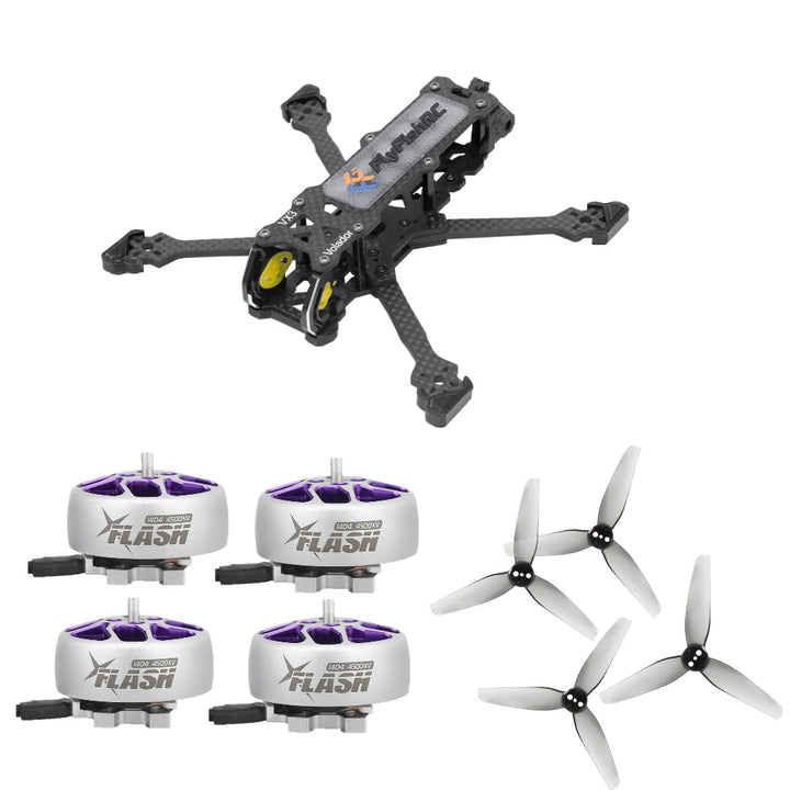 Volador VX3 Frame Kit Flash 1404 4500KV FPV Brushless motor HQ Durable Prop T3X1.5X3 Grey (2CW+2CCW) Bundle Kit - Thedroneflight