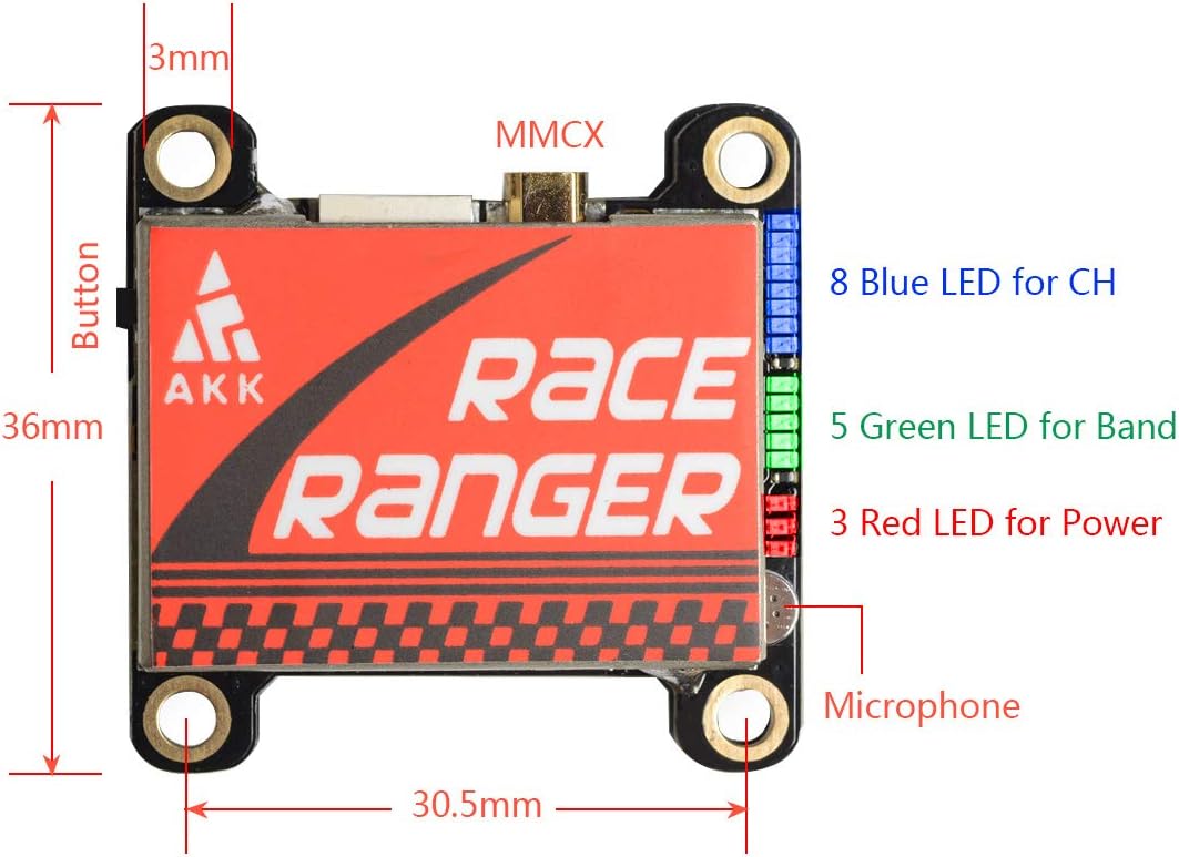 AKK Race Ranger Smart Audio 200mW/400mW/800mW/1600mW Power Switchable FPV Transmitter w/ SMA Adapter