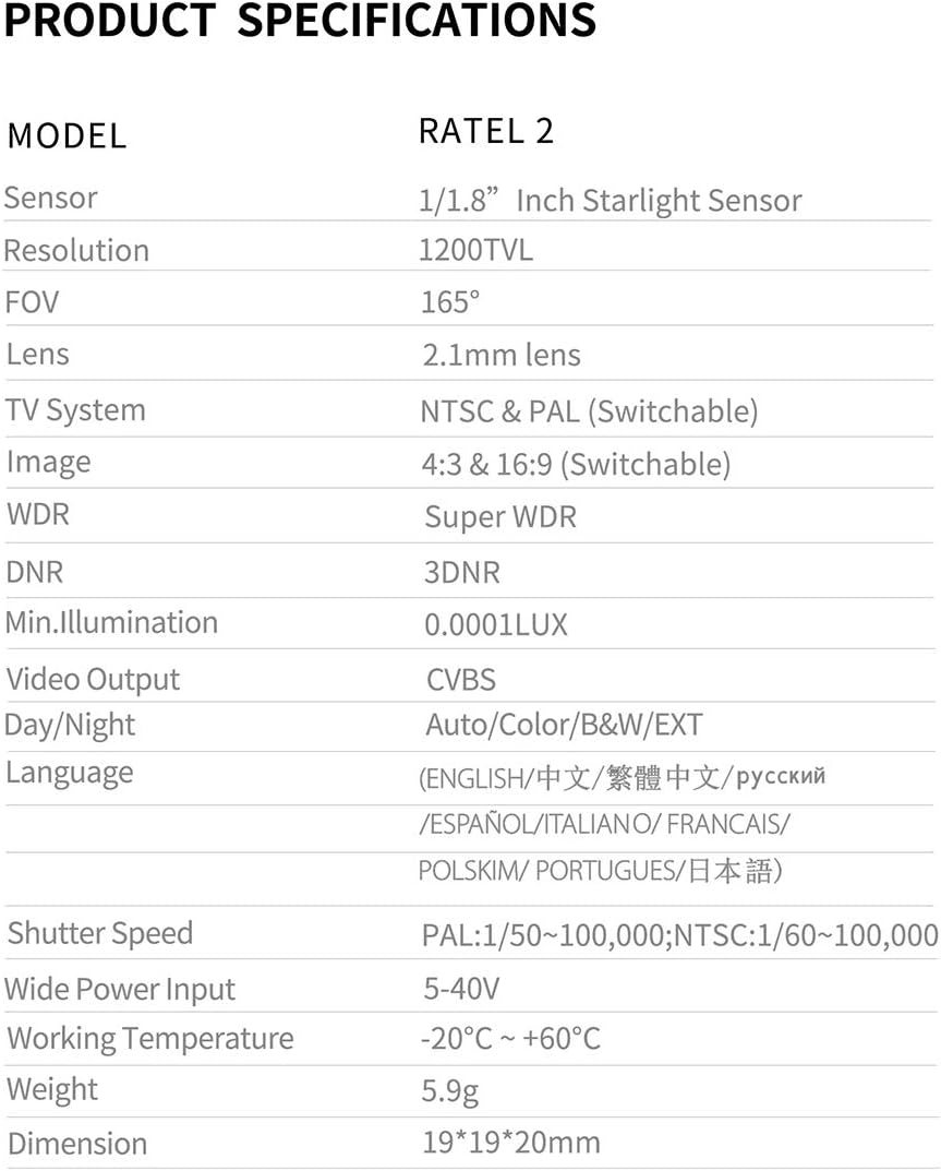Caddx Ratel 2 Baby Ratel 2 1/1.8'' Starlight 1200TVL FPV Micro Camera