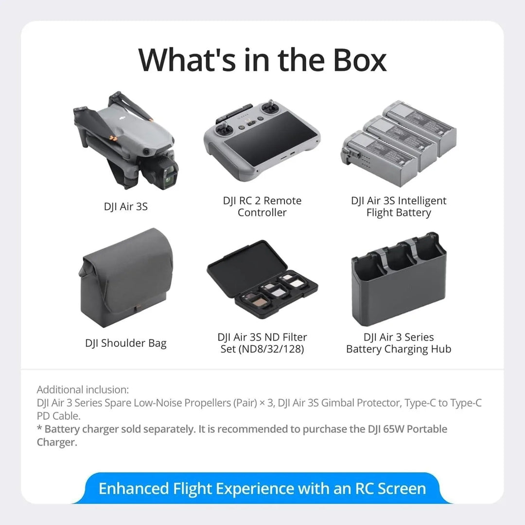 DJI Air 3S Fly More Combo (RC 2) — 1" CMOS Dual Camera, 4K/60fps, 45-Min, 3 Batteries