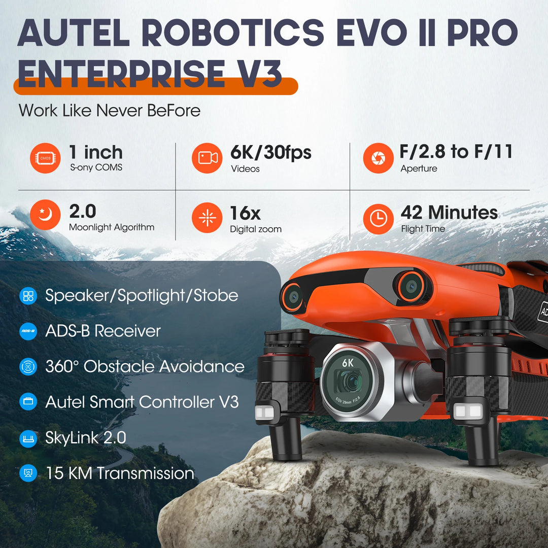 Autel Robotics EVO II Pro Enterprise V3 — 6K 1" CMOS, 42-Min, 15km, RTK, AI, IP43