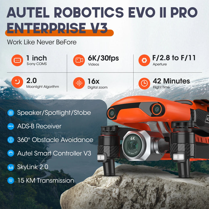 Autel Robotics EVO II Pro Enterprise V3 — 6K 1" CMOS, 42-Min, 15km, RTK, AI, IP43