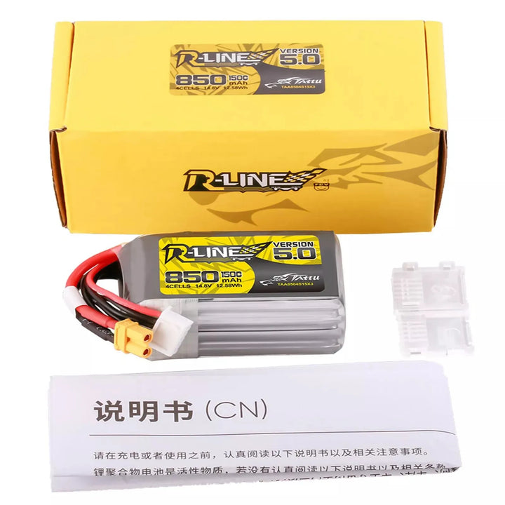 Tattu R-Line 5.0 V5 150C 850 1050 1200 1300 1550mAh Lipo Battery 3S/4S/6S XT30 XT60 Plug FPV Racing Drone RC Quadcopter