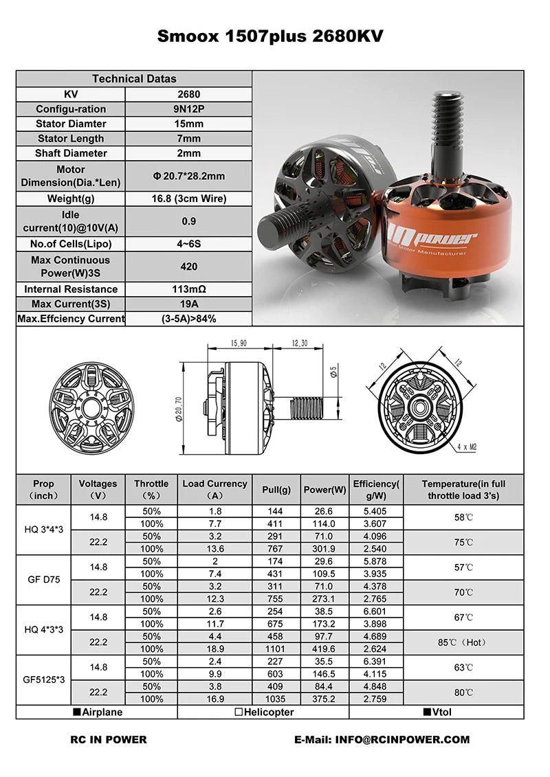 Rcinpower SmooX 1507 Plus 2680KV 3800KV 4200KV 4-6S Brushless Motor For FPV racing 3"-5" Drone Freestyle RC Multicopter Frame