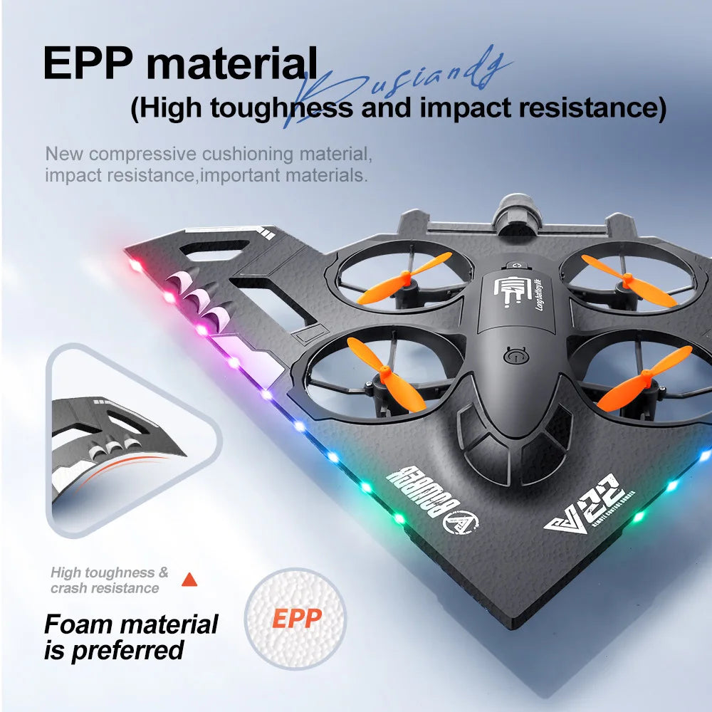 V22 Beginner Four-Channel Drone 360 Self-Avoidance Obstacles Remote Control FPV Height Hold Sea Land Air Three One Features Gift