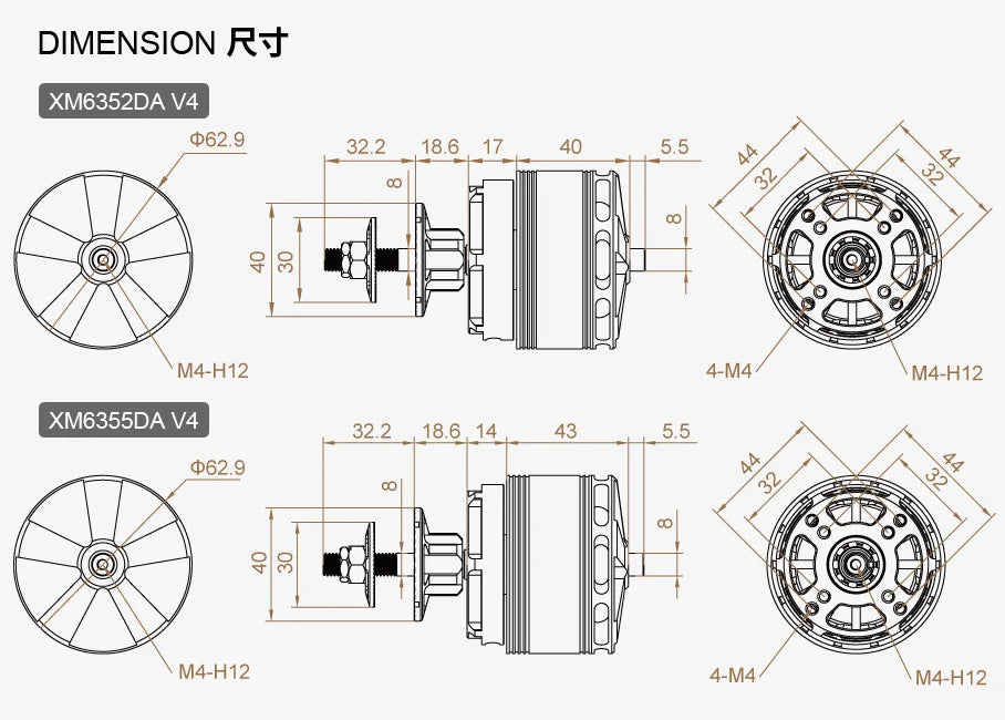 DualSky Brushless Motor XM6355DA 180KV 205KV 245KV 280KV For F3A RC Model Airplane or 20kg RC Gliders