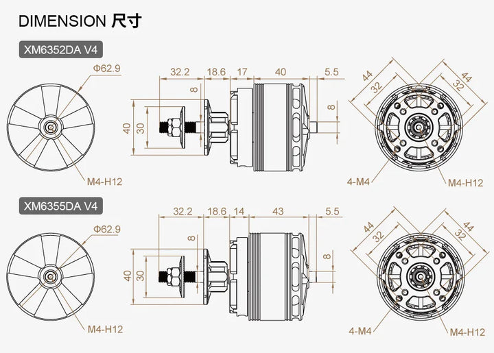 DualSky Brushless Motor XM6355DA 180KV 205KV 245KV 280KV For F3A RC Model Airplane or 20kg RC Gliders