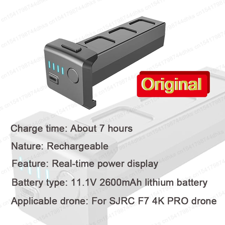 SJRC Original Battery For F7 4K PRO Drone 11.1V 2600mAh Lithium Batteries Spare Parts Accessories Kits Real Time Power Display