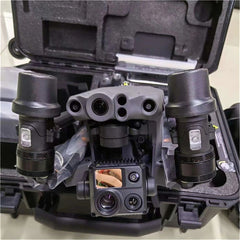 Close-up of DJI Matrice 30T camera assembly and folded arms inside its case
