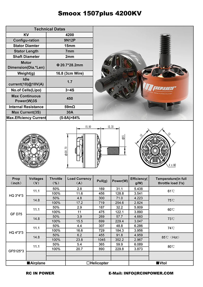 Rcinpower SmooX 1507 Plus 2680KV 3800KV 4200KV 4-6S Brushless Motor For FPV racing 3"-5" Drone Freestyle RC Multicopter Frame