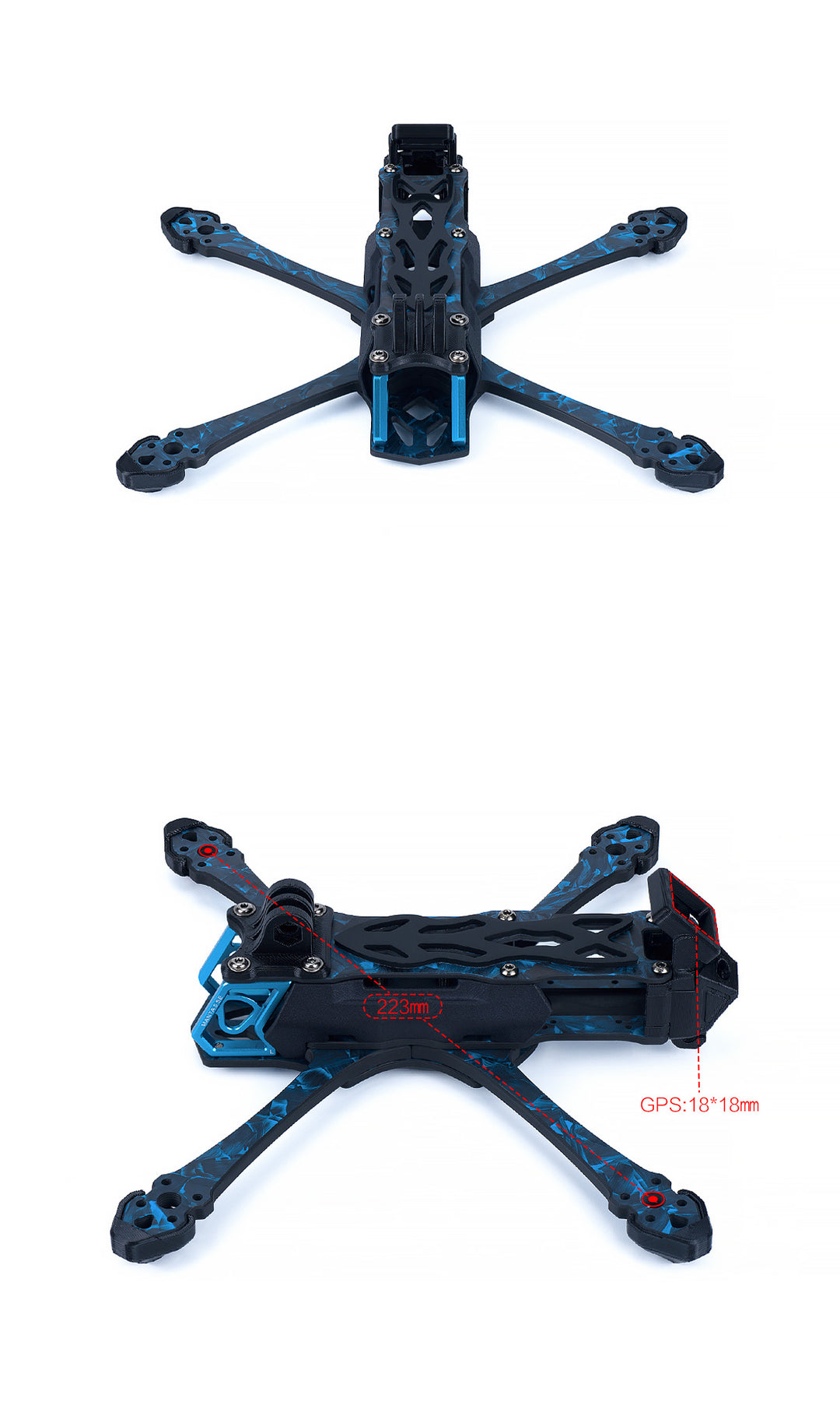 Axisflying MANTA5 SE Frame Kit Squashed-X Wheelbase 223mm T700 Carbon Fiber Recommended 2207/ 2306 Series Motor for RC FPV Drone