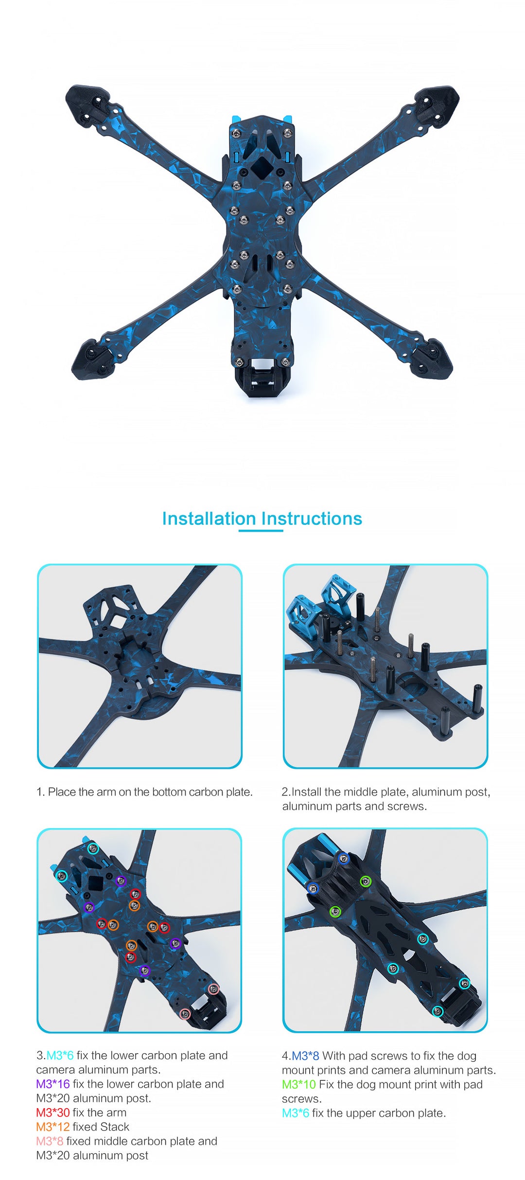 Axisflying MANTA5 SE Frame Kit Squashed-X Wheelbase 223mm T700 Carbon Fiber Recommended 2207/ 2306 Series Motor for RC FPV Drone