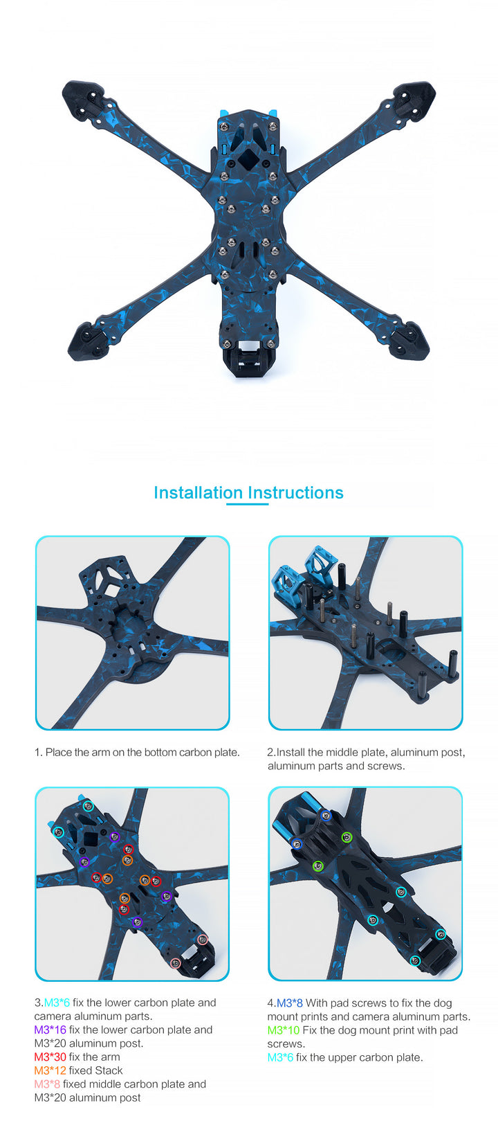 Axisflying MANTA5 SE Frame Kit Squashed-X Wheelbase 223mm T700 Carbon Fiber Recommended 2207/ 2306 Series Motor for RC FPV Drone
