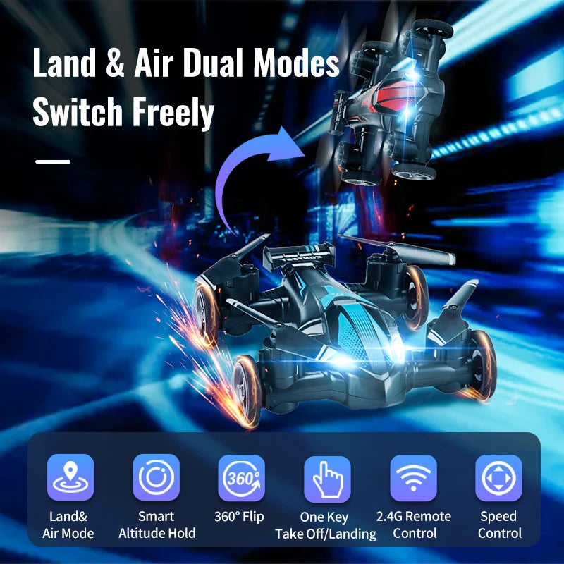 JJRC dual-mode gameplay land aircraft 4-axis rolling high and low speed headless mode intelligent fixed height mini drone