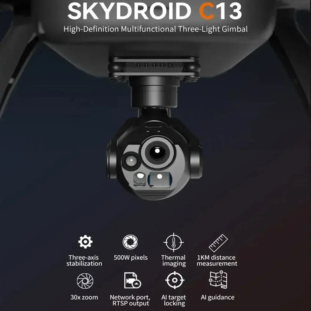 Skydroid C13 Multi-Sensor Gimbal — 30X Zoom, EO/IR/Laser, AI Target Lock, 3-Axis, UAV