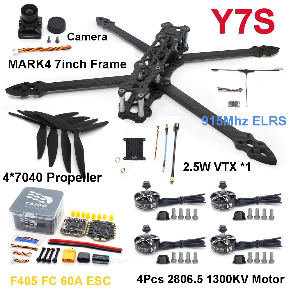 Mark4 7" 295mm FPV Long Range Kit — F405 FC, 60A ESC, 2806.5 1300KV, 7040 Props, 2.5W VTX