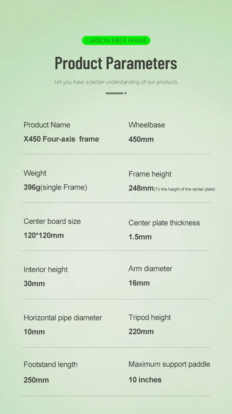 X400 X450 X500 X550 Carbon Fiber Quadcopter Frame Kit, 4-Axis FPV Training Drone for 8-13 Inch Propeller