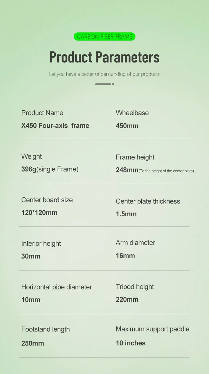 X400 X450 X500 X550 Carbon Fiber Quadcopter Frame Kit, 4-Axis FPV Training Drone for 8-13 Inch Propeller