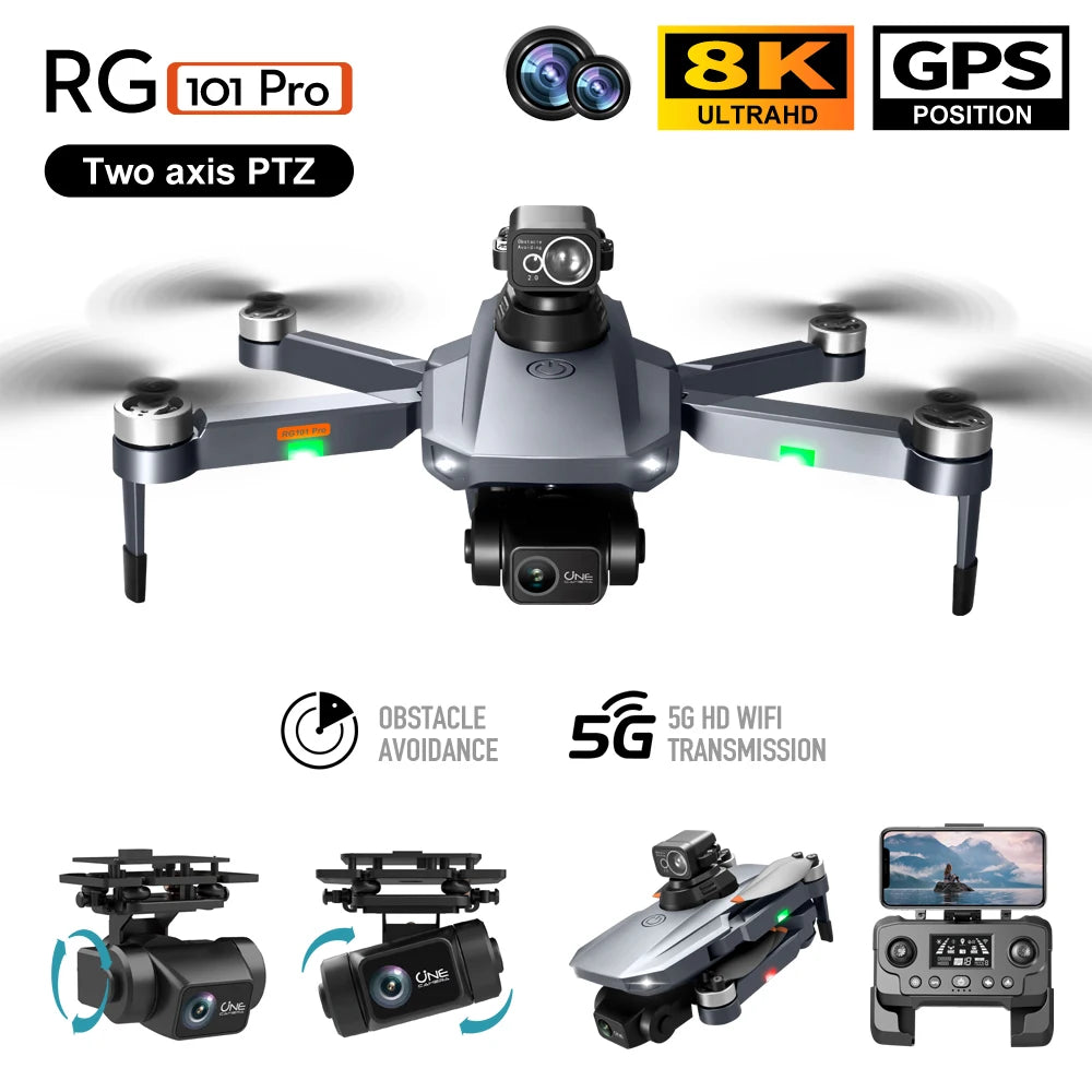 RG101 2-axis gimbal mini drone GPS Wide-angle obstacle avoidance RC quadcopter optical flow brushless wind-resistant airplane