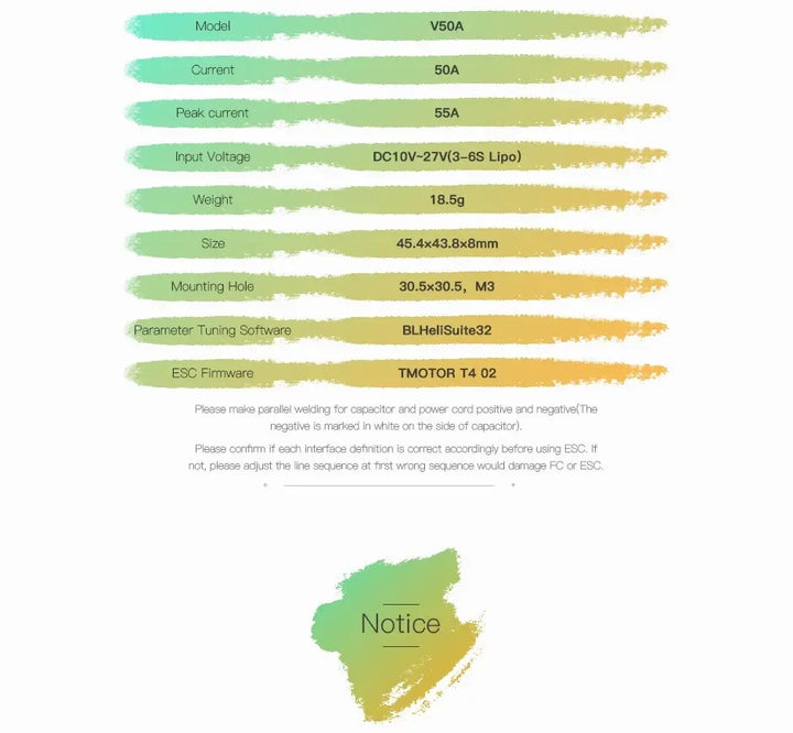 T-Motor VELOX V50A 50A 32Bit BLHELI32 4in1 Brushless ESC 3-6S LIPO W/TMOTOR T4 02 ESC Firmware 30.5x30.5mm for FPV Racing Drone