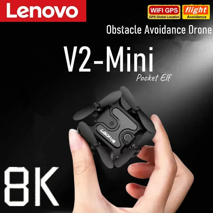 Lenovo V2 Mini Pocket Elf Drone With Camera 4k 1080p Fpv Rc Drone Profesional Five-sided Obstacle Avoidance Helicopter Drone Toy