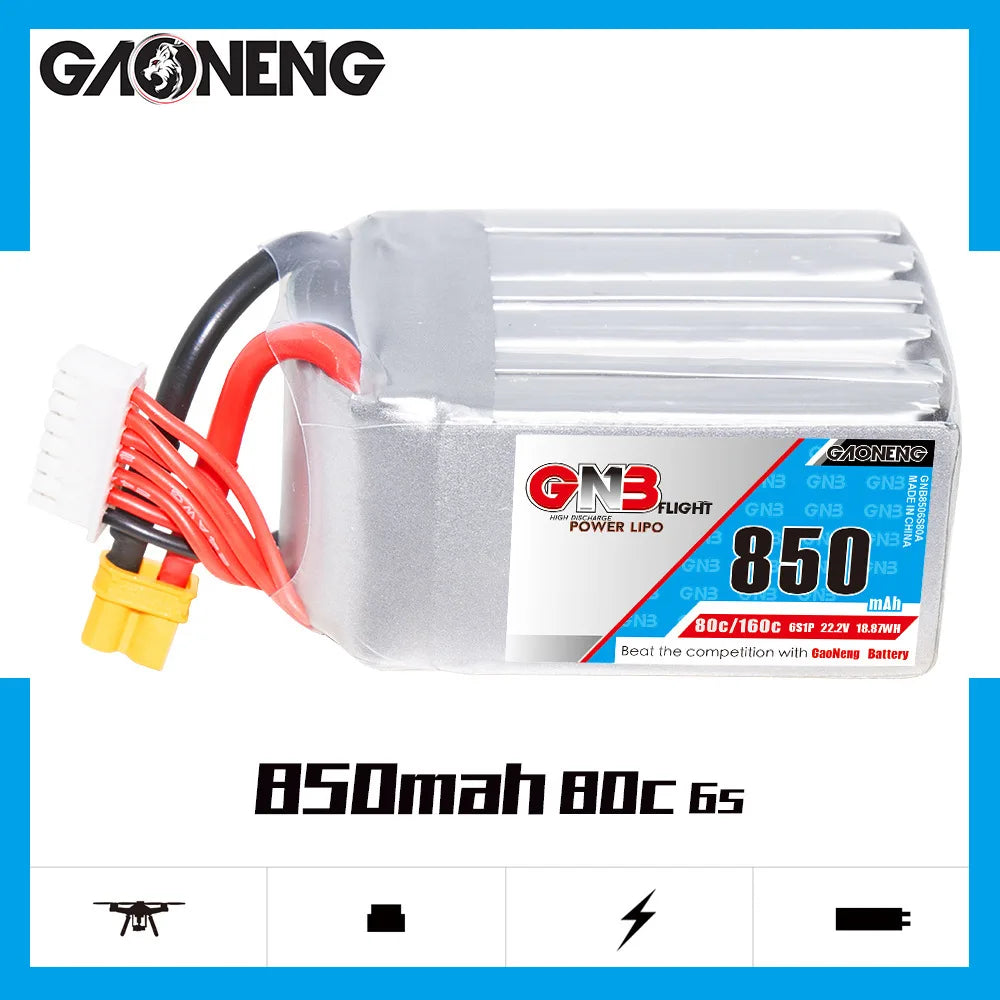 2units GNB 850mAh 6S 22.2V 80C/160C Lipo Battery For RC FPV Racing Drone Quadcopter Helicopter Model Parts 22.2V Battery