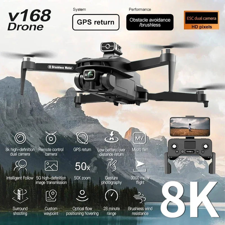 2024 New V168 Mini Drone 5G WiFi FPV Professina HD Aerial Photography 8k Dual-Camera Quadcopter for Xiaomi Optical Flow RC