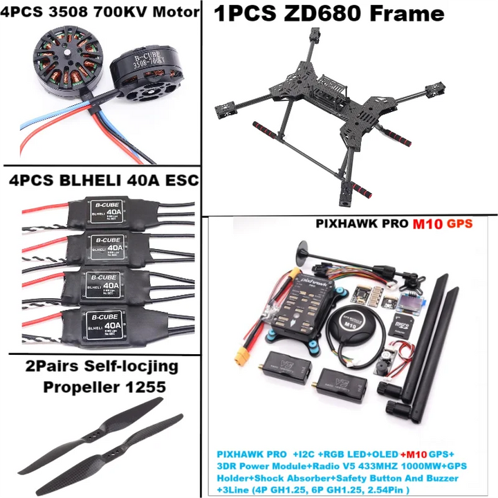 New ZD680 PRO M8N/M9N/M10 Full Carbon Fiber Hexa-Rotor Foldable Arm Hexacopter Frame Kit PIXHAWK with Unflodable Landing Gear