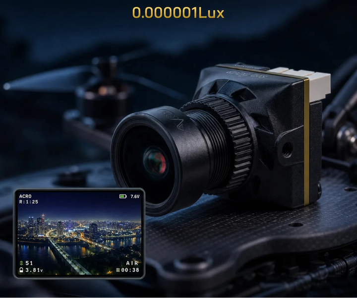 HGLRC L3 Mini Analog FPV Camera — 1800TVL, 1/2.9" CMOS, F1.0, 0.000001 Lux, Super WDR, 19×19mm, 5–40V, PAL/NTSC