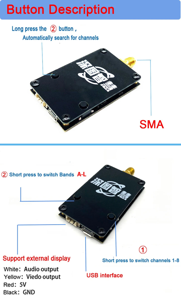 mini 5.8G FPV 48CH 25mW transmitter VTX-CAM with 600TVL camera and Skydroid OTG UVC Receiver for Android Mobile Phone Tablet