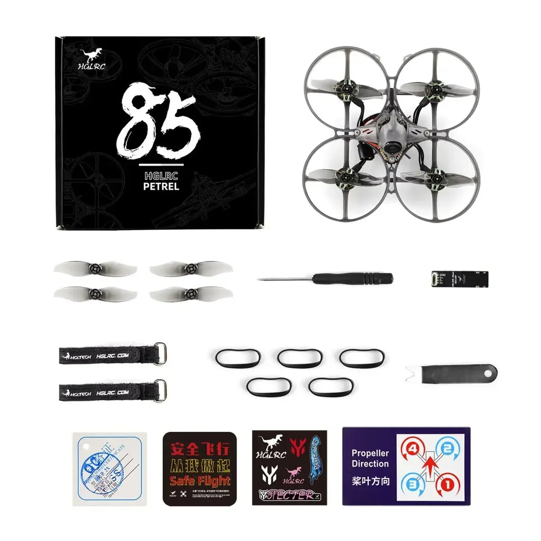 HGLRC Petrel 85 Whoop — 85mm Brushless Tinywhoop, SPECTER 10A AIO, 1202.5 11000KV, 2S, ELRS 2.4G / TBS Nano, RunCam Nano4, 48g