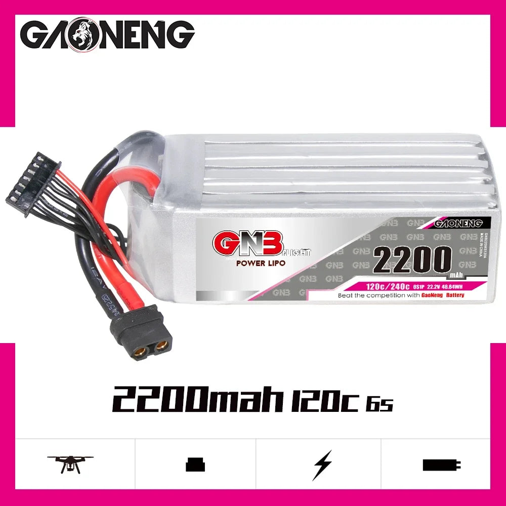 GAONENG GNB 22.2V 2200mAh 6S 120C XT60 LiPo Battery For 250-330mm Brushless Drone Blade Scimitar LRX Quad Align E-flite Airplane