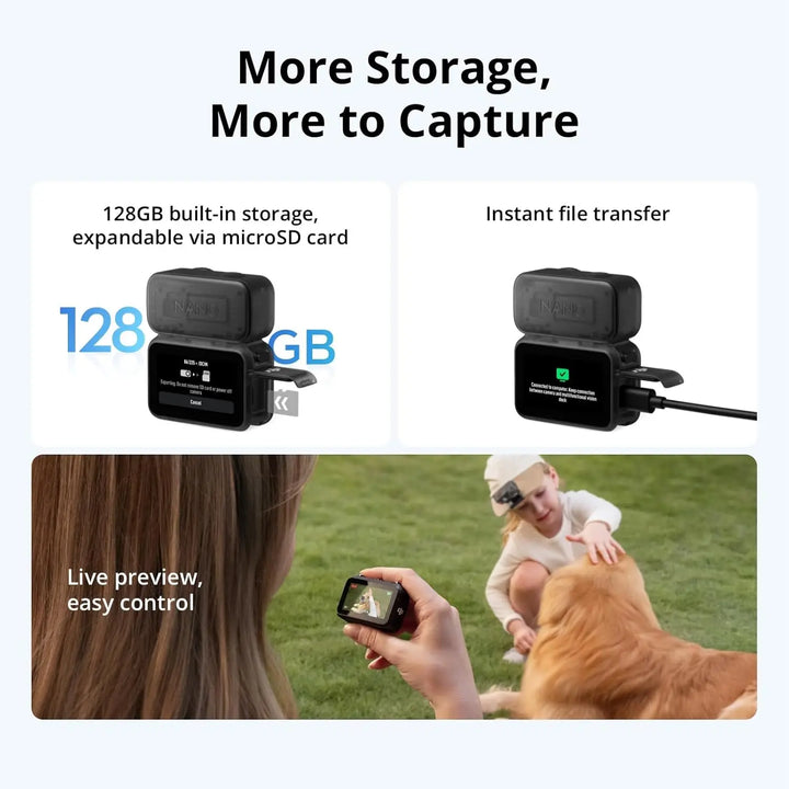DJI Osmo Nano Standard Combo (128GB) — 4K/60fps, 1/1.3" Sensor, 143° Wide, 10-Bit D-Log M, 200-Min Battery, 10m Waterproof, Magnetic Design