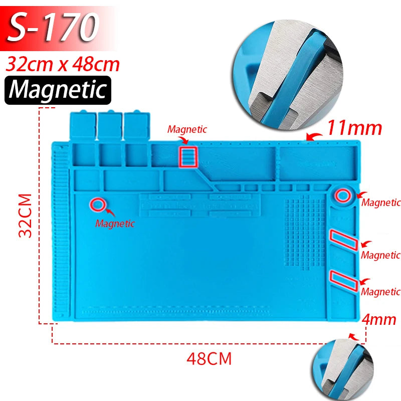Heat Resistant Soldering Mat - 932°F Silicone Work Mat with Anti-Static & Magnetic Features