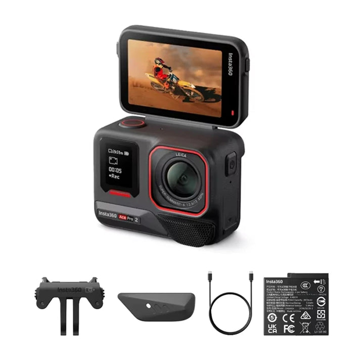 Insta360 Ace Pro 2 Action Camera — Leica Lens, 1/1.3" 8K Sensor, Dual AI Chip, 2.5" Flip Screen, Waterproof, Wind Guard, Single/Dual Battery