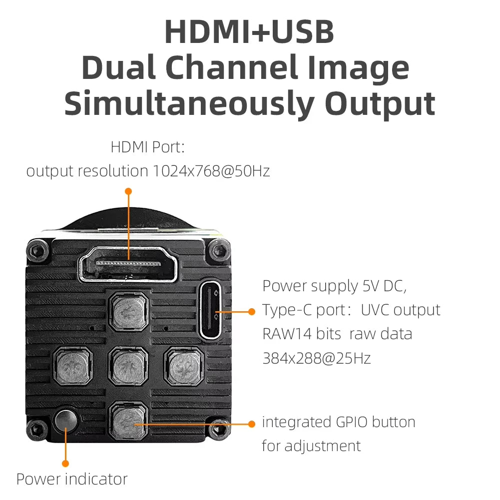 384x288 Infrared Thermal Camera - LWIR HDMI USB UVC Uncooled Industrial Thermal Imager 9.1mm Lens
