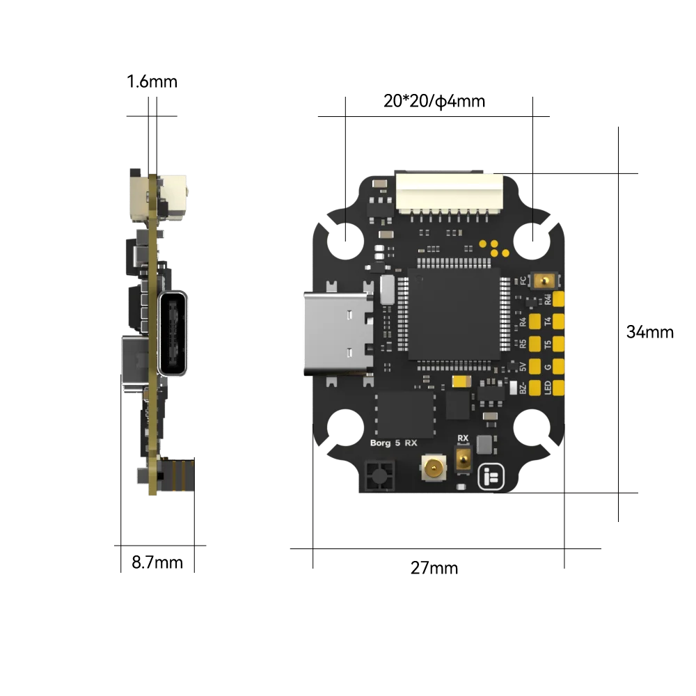 iFlight Borg 5S RX Stack (60R ESC) Flight Controller Built-in ELRS 2.4GHz Receiver Support LIHV battery for Racing FPV Parts