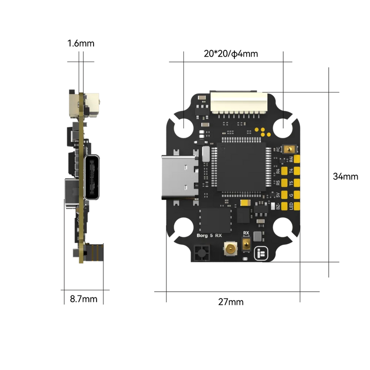 iFlight Borg 5S RX Stack (60R ESC) Flight Controller Built-in ELRS 2.4GHz Receiver Support LIHV battery for Racing FPV Parts