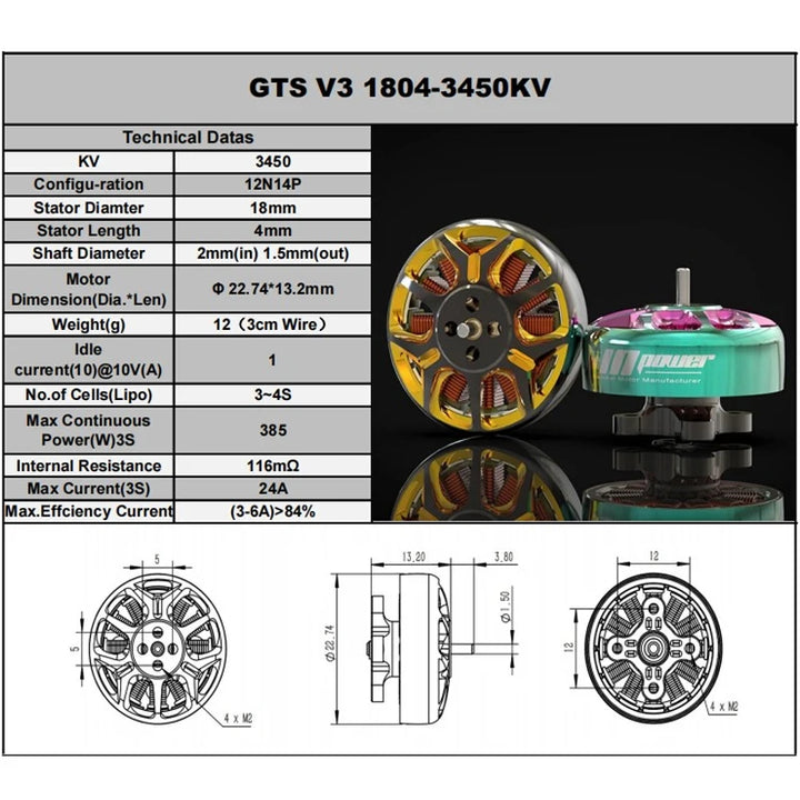 4PCS RCINPOWER GTS V3 1804 Brushless Motor 2450KV/3450KV 3-6S Lipo For FPV Freestyle Cinewhoop Racing Freestyle Drone Quadcopter