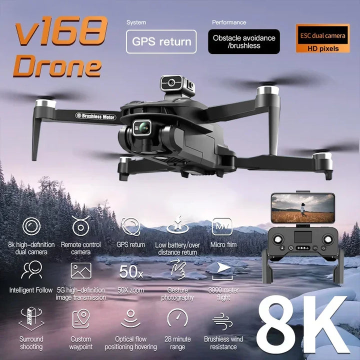 For Xiaomi V168 Drone 8K 5G GPS Professional HD Aerial Photography Dual-Camera Omnidirectional Obstacle Avoidance Drone Original