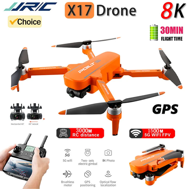 JJRC new X17 8K 5G dual-camera drone dual-axis gimbal FPV aerial camera aircraft GPS brushless folding helicopter children's toy