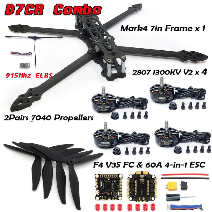 MARK4 7" Long Range FPV Frame Kit 2807 Motor F405 FC 60A ESC