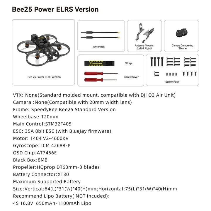 SpeedyBee Bee25 2.5inch HD FPV Drone ELRS 2.4G/PNP/TBS Nano/Aluminum Upgrade Kit For O3/Link/Vista VTX RC FPV Cinewhoop Drone