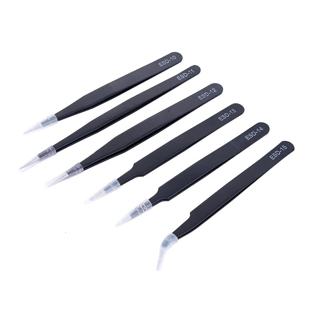 6Pcs Anti-Static ESD Tweezers Set Precision Curved Straight Repair Tools