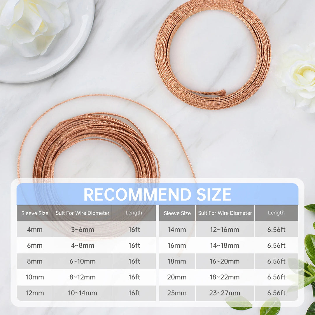 Pure & Tinned Copper Braided Shielded Sleeve — 2–28mm, 1/5/10m, EMI RF Shielding for FPV, Audio, Automotive