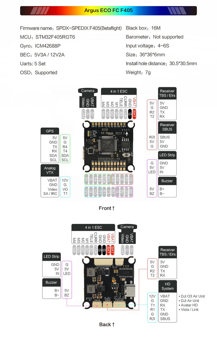 AxisFlying Argus ECO STACK 60A ESC +F405 Flight Controller 6S for FPV Freestyle Drones DIY Parts