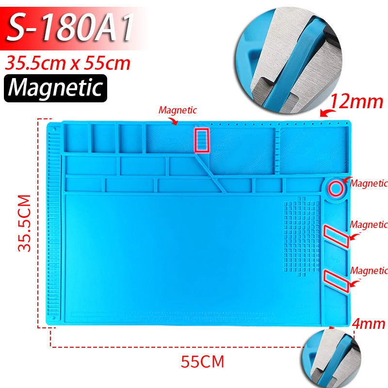 Heat Resistant Soldering Mat - 932°F Silicone Work Mat with Anti-Static & Magnetic Features