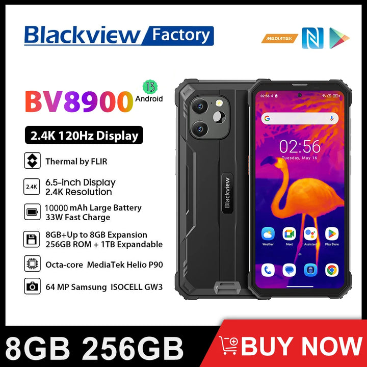 Blackview BV8900 Rugged Thermal 16GB 256GB Android 13 6.5'' Display Helio P90 10000mAh Battery